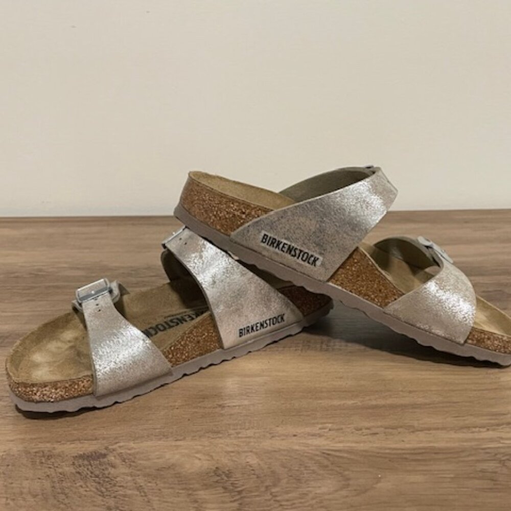 NWOT Birkenstock Metallic Two-Strap Sandals - Sydney Birko-Flor, Size 37/38